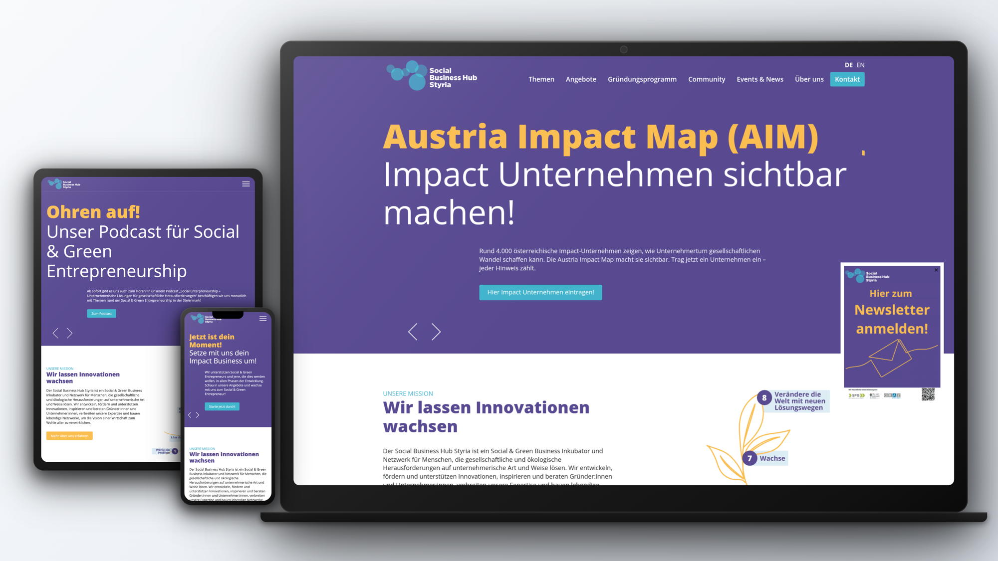 Startseite des Social Business Hub Styria